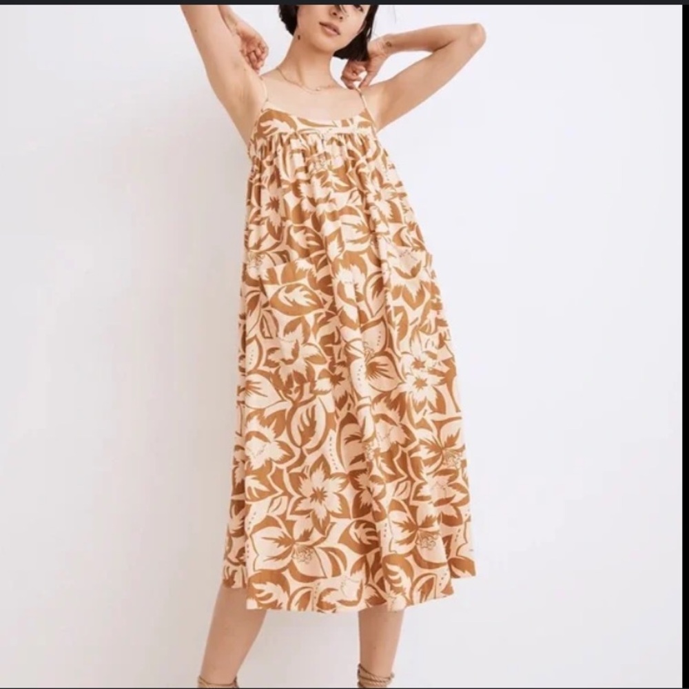 🐲💙 Madewell Linen-Blend Cami Tropical Floral Dress